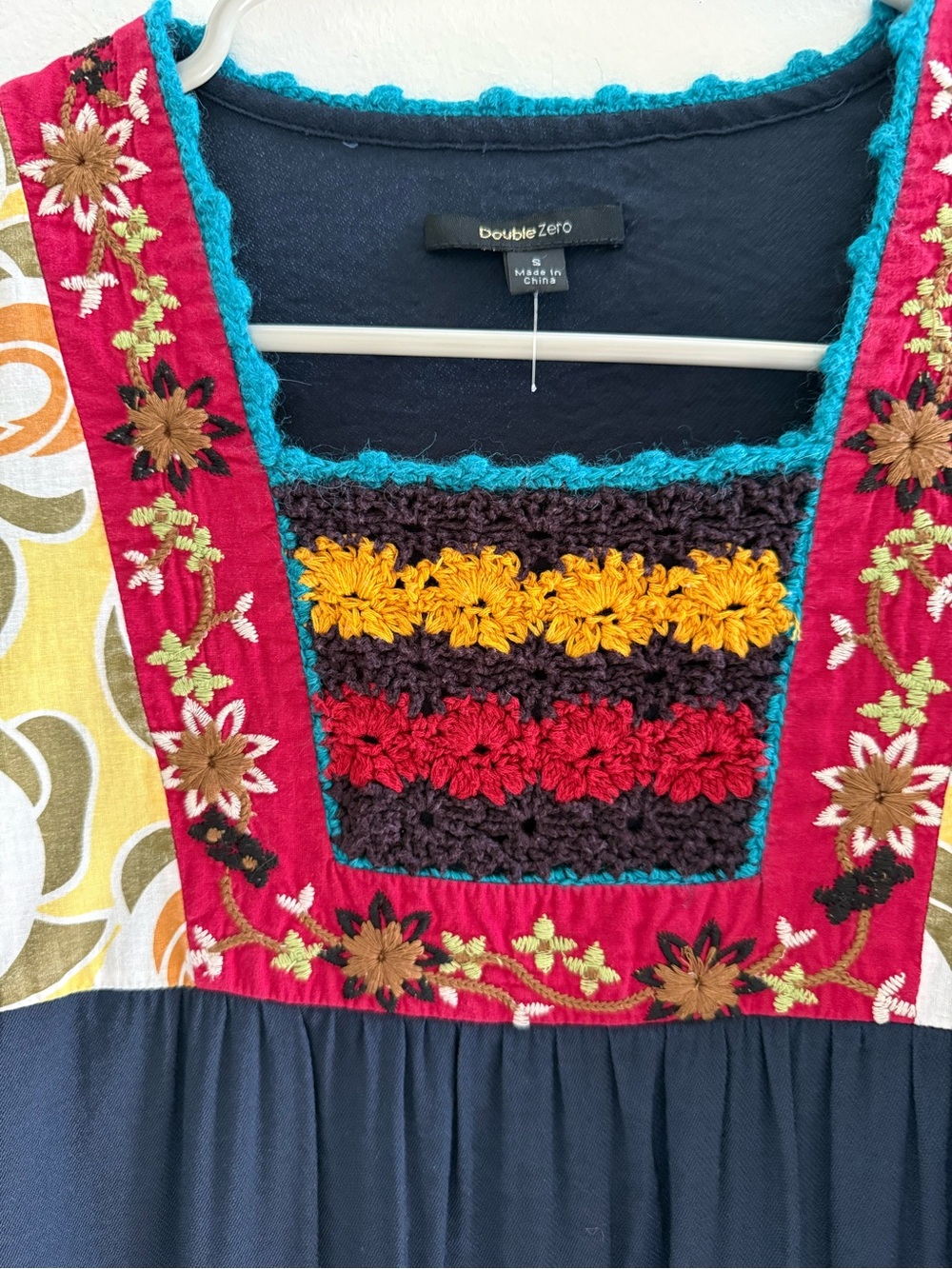 Double Zero Boho Embroidered Crochet Floral Tunic Dress Size Small - Picture 4 of 7
